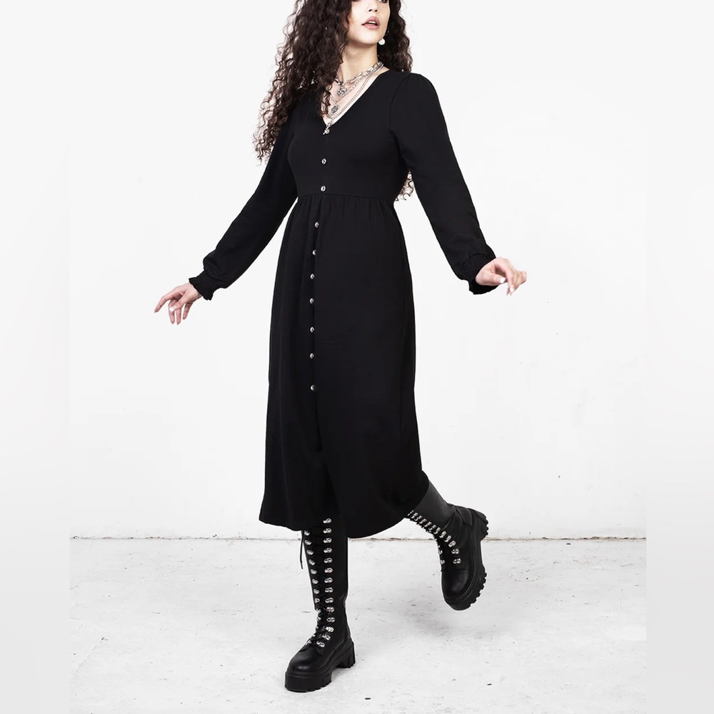 Disturbia Dollsome Button Down Jersey Midi Dress